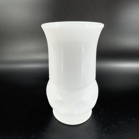 Vintage White Milk Glass Vase Vessel With Coin Dotted Pattern Bottom Glass Decor - Picture 12 of 12